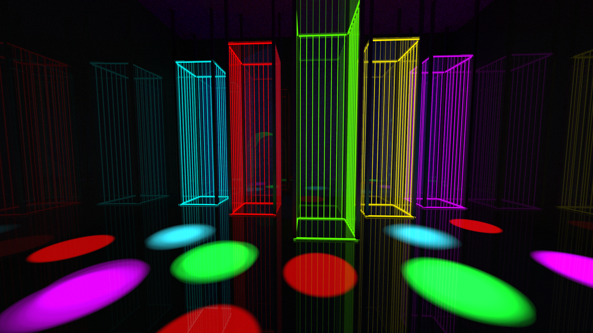 Lucid Frames |Neon cage structures with light pools